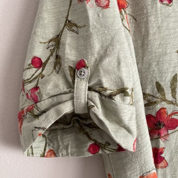 Chicos Womens Green Floral Henley Shirt Size 3 XL Short Sleeves Cotton Modal - Picture 5 of 11